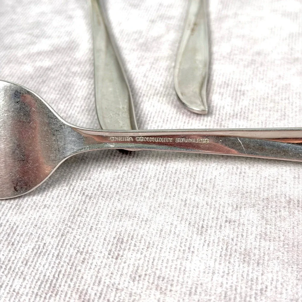 Oneida Community Stainless Twin Star Serving Slotted Spoon Ladle Fork 3 pc Set